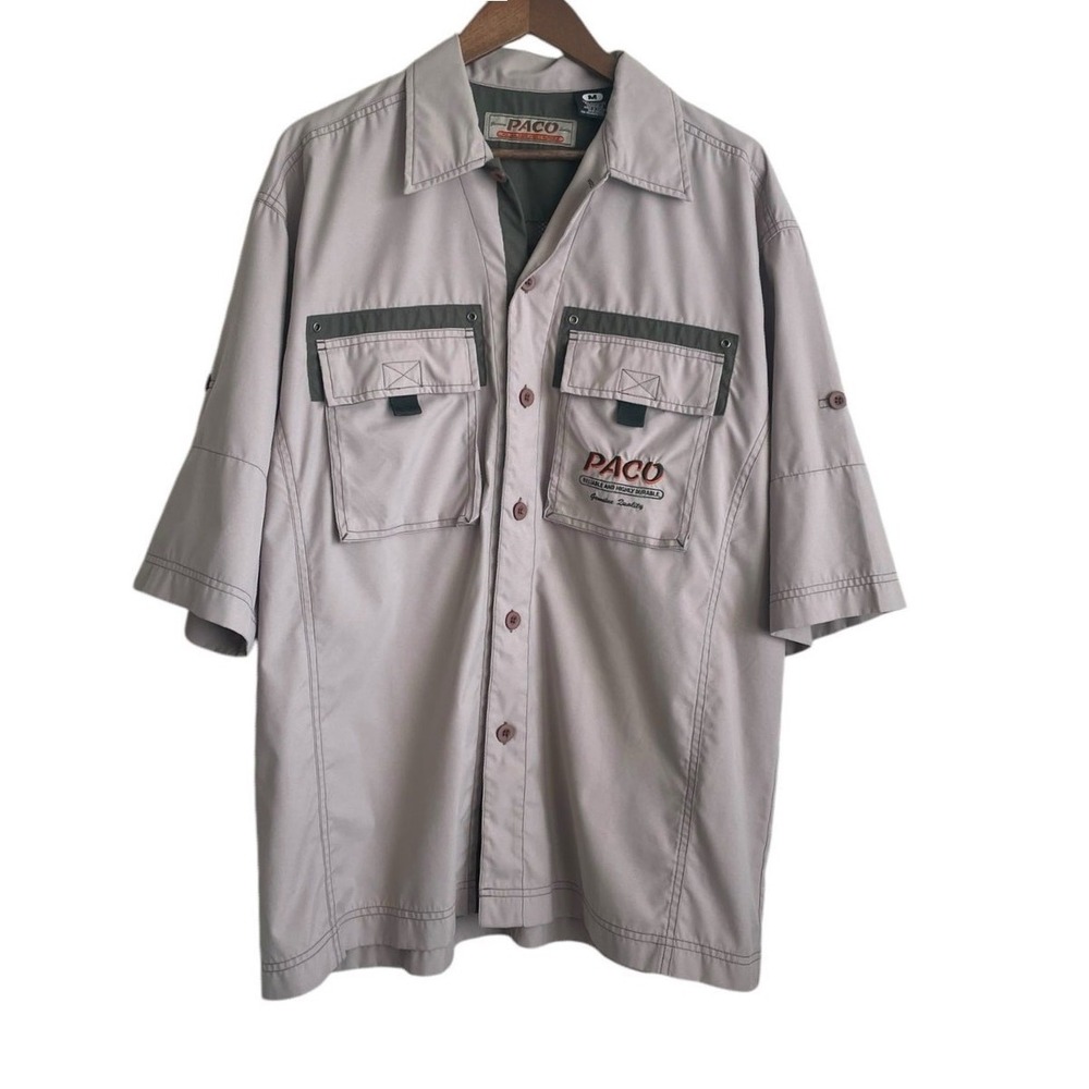 PACO Mens Fishing Shirt M Beige Button Up‎ Camping Hiking Outdoor Travel Relaxed